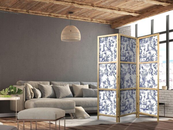 Paravent japonais - Rome and Botany - Blue Pattern with Greek and Plant Motif