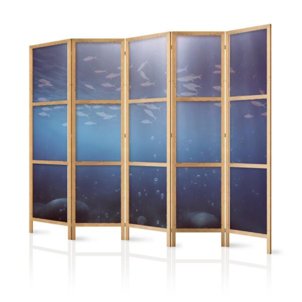 Paravent japonais - School of Small Fish - Illuminated Oceanic Depth in Shades of Navy Purple and Gray with a School of Tiny Fish Paravent japonais - School of Small Fish - Illuminated Oceanic Depth in Shades of Navy Purple and Gray with a School of Tiny Fish