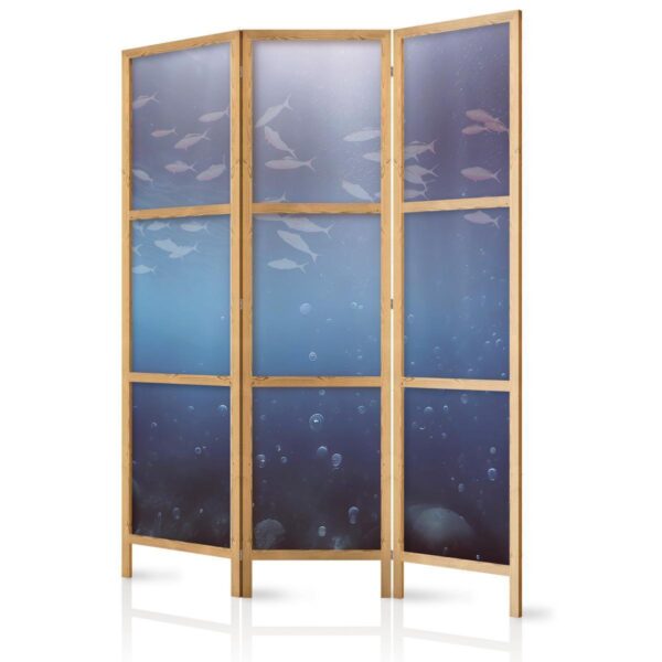 Paravent japonais - School of Small Fish - Illuminated Oceanic Depth in Shades of Navy Purple and Gray with a School of Tiny Fish Paravent japonais - School of Small Fish - Illuminated Oceanic Depth in Shades of Navy Purple and Gray with a School of Tiny Fish