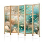 Paravent japonais - Spectacular Underwater Landscape - Fish in the Underwater World in Colors of Turquoise Blue Beige and Delicate Orange