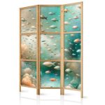 Paravent japonais - Spectacular Underwater Landscape - Fish in the Underwater World in Colors of Turquoise Blue Beige and Delicate Orange