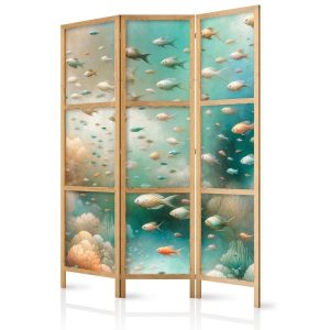 Paravent japonais - Spectacular Underwater Landscape - Fish in the Underwater World in Colors of Turquoise Blue Beige and Delicate Orange