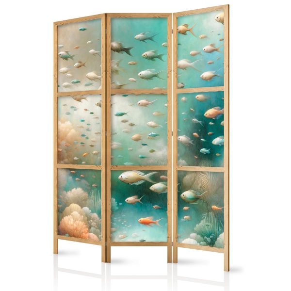 Paravent japonais - Spectacular Underwater Landscape - Fish in the Underwater World in Colors of Turquoise Blue Beige and Delicate Orange Paravent japonais - Spectacular Underwater Landscape - Fish in the Underwater World in Colors of Turquoise Blue Beige and Delicate Orange