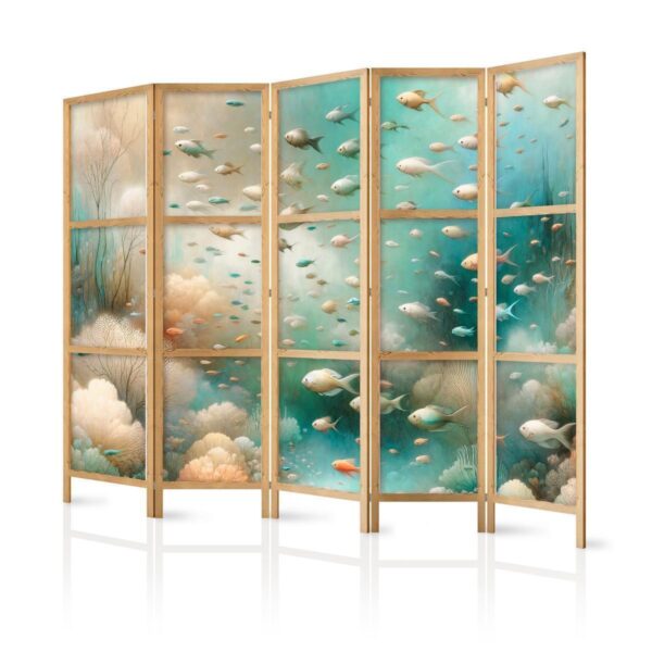 Paravent japonais - Spectacular Underwater Landscape - Fish in the Underwater World in Colors of Turquoise Blue Beige and Delicate Orange Paravent japonais - Spectacular Underwater Landscape - Fish in the Underwater World in Colors of Turquoise Blue Beige and Delicate Orange
