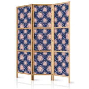 Paravent japonais - Sunny Patterns - Repeating Sun Motif on a Navy Background