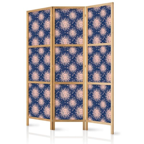 Paravent japonais - Sunny Patterns - Repeating Sun Motif on a Navy Background Paravent japonais - Sunny Patterns - Repeating Sun Motif on a Navy Background