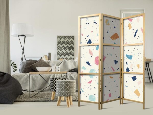Paravent japonais - Terrazzo with Multicolored - Large Elements - Cheerful Pattern on a Light Background