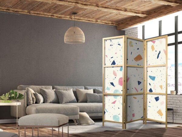 Paravent japonais - Terrazzo with Multicolored - Large Elements - Cheerful Pattern on a Light Background