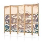 Paravent japonais - Turbulent Ocean - High Waves in Brown And Navy Colors on a Beige Background in Vintage Style
