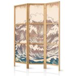 Paravent japonais - Turbulent Ocean - High Waves in Brown and Navy on a Beige Background in Vintage Style