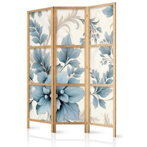 Paravent japonais - Turquoise Flowers in Retro Ambiance - Floral Ornaments