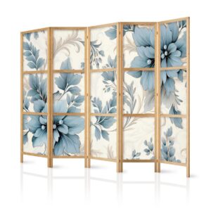 Paravent japonais - Turquoise Flowers in Retro Ambiance - Floral Ornaments