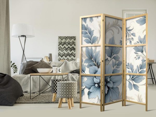 Paravent japonais - Turquoise Flowers in Retro Ambiance - Floral Ornaments