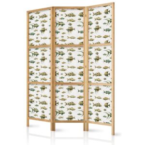 Paravent japonais - Unusual Species of Fish - Cluster of Fish in Muted Retro Style on a Background of Beige Lines