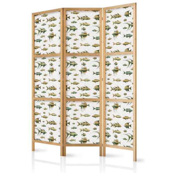Paravent japonais - Unusual Species of Fish - Cluster of Fish in Muted Retro Style on a Background of Beige Lines Paravent japonais - Unusual Species of Fish - Cluster of Fish in Muted Retro Style on a Background of Beige Lines