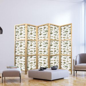 Paravent japonais - Unusual Species of Fish - a Cluster of Fish in Muted Colors in Retro Style Against a Background of Beige Streaks