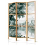 Paravent japonais - View of the Park and Lake - Retro Vintage Landscape in Greens