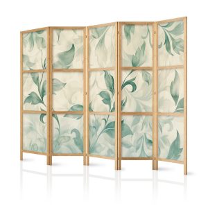 Paravent japonais - Watercolor Botanical Motif - Delicate Green-Beige Leaves