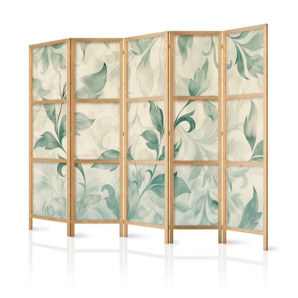 Paravent japonais - Watercolor Botanical Motif - Delicate Green-Beige Leaves Paravent japonais - Watercolor Botanical Motif - Delicate Green-Beige Leaves