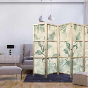 Paravent japonais - Watercolor Botanical Motif - Delicate Green-Beige Leaves