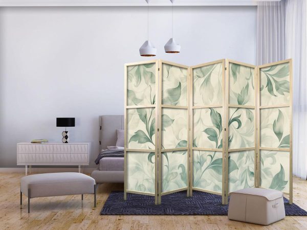 Paravent japonais - Watercolor Botanical Motif - Delicate Green-Beige Leaves