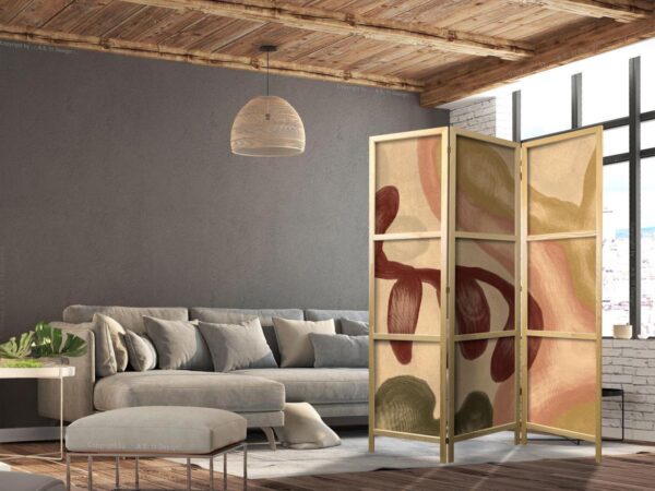 Paravent japonais - Worn Figures - Shapes in Lime Wash Technique in Warm Colors