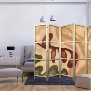 Paravent japonais - Worn Figures - Shapes in Lime Wash Technique in Warm Colors