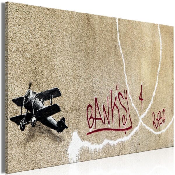 Tableau - Banksy's Plane (1-part) - Red Graffiti Text on Mural Background Tableau - Banksy's Plane (1-part) - Red Graffiti Text on Mural Background
