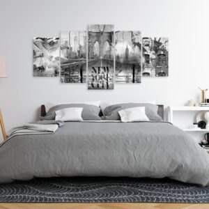 Tableau - New York City Collage (5 Parts) Wide Black and White