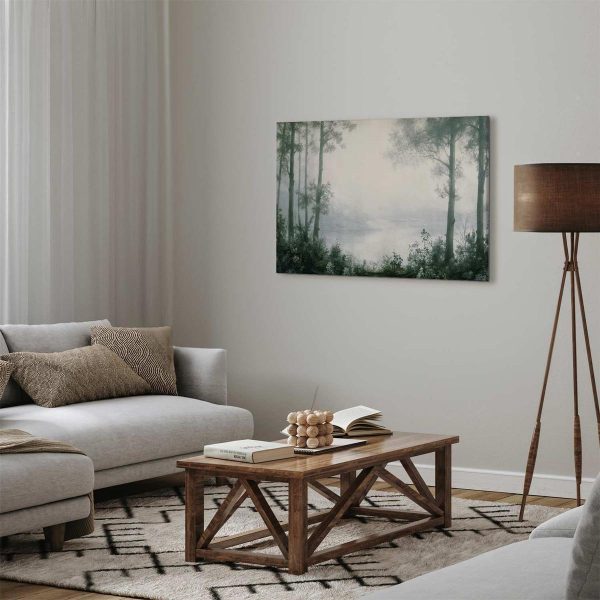 Tableau - Retro Landscape Grove Trees and Pond in Patinated Shades of Green