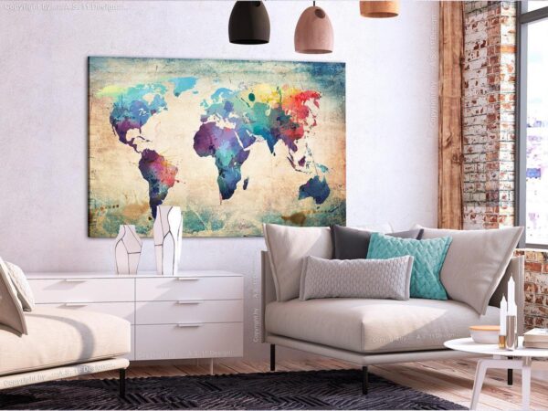 Tableau en liège - Colorful World Map
