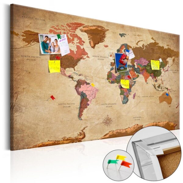 Tableau en liège - World Map: Brown Elegance Tableau en liège - World Map: Brown Elegance