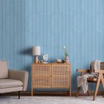 Tapisserie murale - Blue Panels - Wooden planks in a pastel blue shade