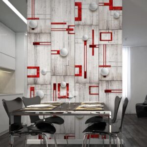 Tapisserie murale - Concrete, red frames and white knobs