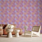 Tapisserie murale - Exotic - Two-Tone Flowers - Flowers in purple and orange on a blue background