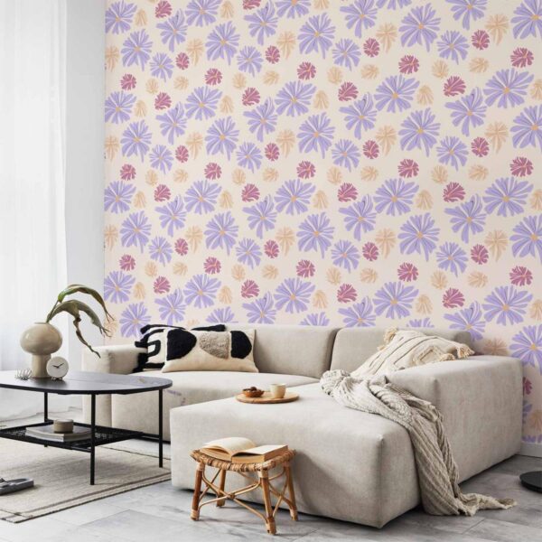 Tapisserie murale - Floating Flowers - Tiny - wind-borne flowers in three colors - on a light background Tapisserie murale - Floating Flowers - Tiny - wind-borne flowers in three colors - on a light background