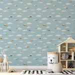 Tapisserie murale - Illustration - Yellow-blue airplanes against a blue sky