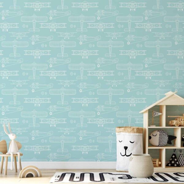 Tapisserie murale - Sketch - Outline of an airplane in white on a turquoise background Tapisserie murale - Sketch - Outline of an airplane in white on a turquoise background