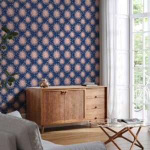 Tapisserie murale - Sunny Patterns - Repeating sun motif on a navy background