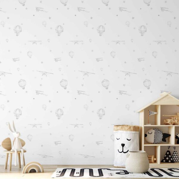 Tapisserie murale - Watercolor - Airplanes and balloons painted on a white sky background Tapisserie murale - Watercolor - Airplanes and balloons painted on a white sky background