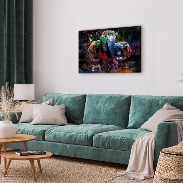 Tableau - Colorful Elephants (1 Part) Wide