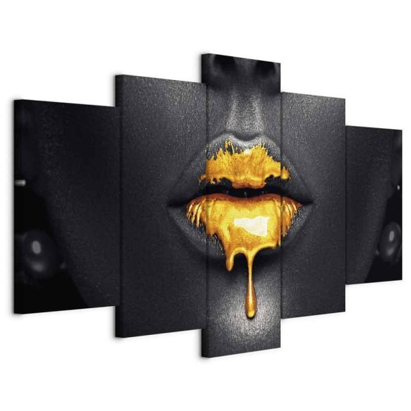 Tableau - Gold Lips (5 Parts) Wide Tableau - Gold Lips (5 Parts) Wide
