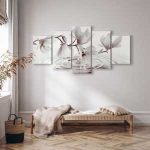 Tableau - Magnolias over Water (5 Parts) Wide Grey