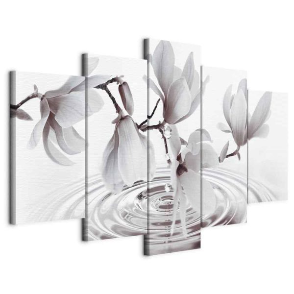 Tableau - Magnolias over Water (5 Parts) Wide Grey Tableau - Magnolias over Water (5 Parts) Wide Grey