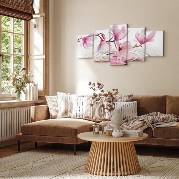 Tableau - Magnolias over Water (5 Parts) Wide Pink