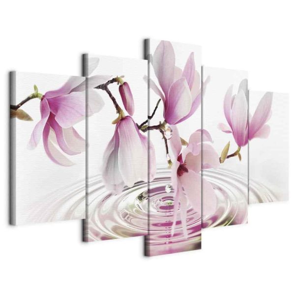 Tableau - Magnolias over Water (5 Parts) Wide Pink Tableau - Magnolias over Water (5 Parts) Wide Pink