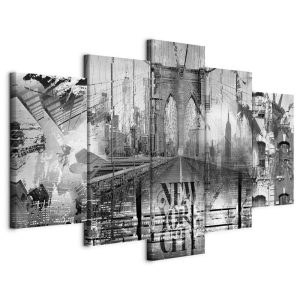Tableau - New York City Collage (5 Parts) Wide Black and White