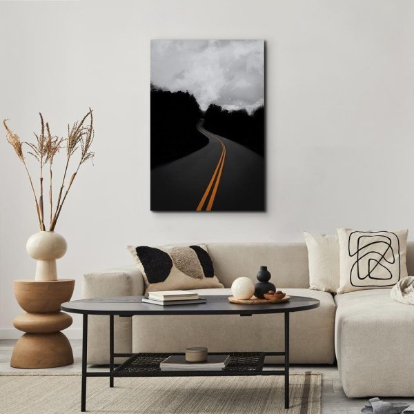 Tableau - Path Between Trees (1-part) - Black and White Skyline Landscape