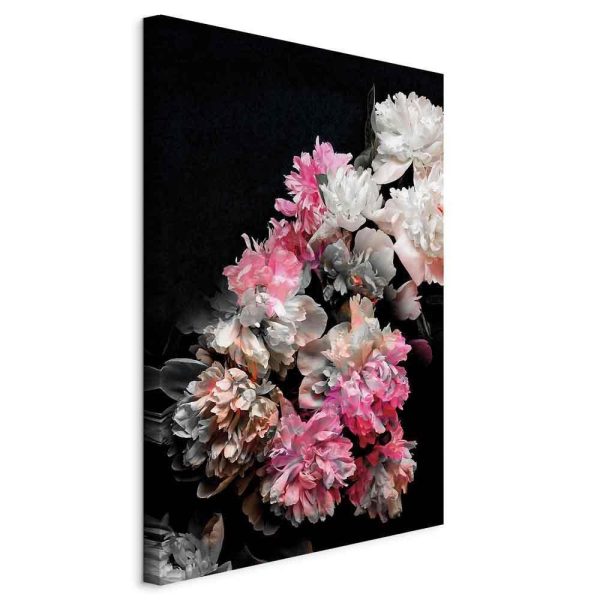Tableau - Peony Charm (1-part) - Colorful Bouquet on Black Background Tableau - Peony Charm (1-part) - Colorful Bouquet on Black Background