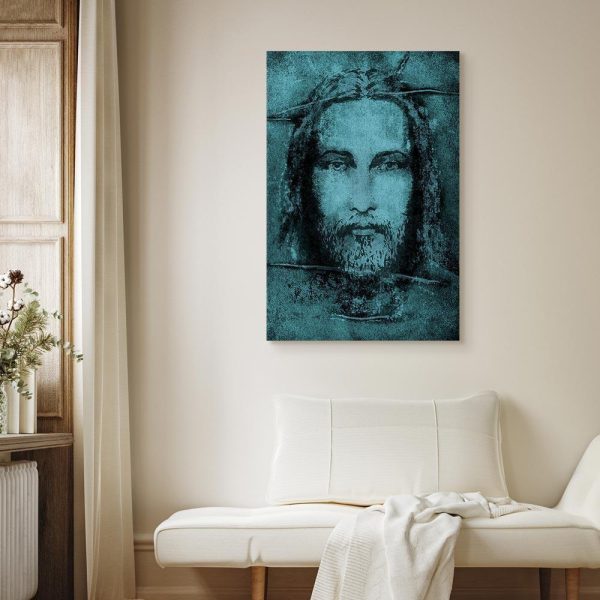 Tableau - Shroud of Turin in Turqoise (1 Part) Vertical
